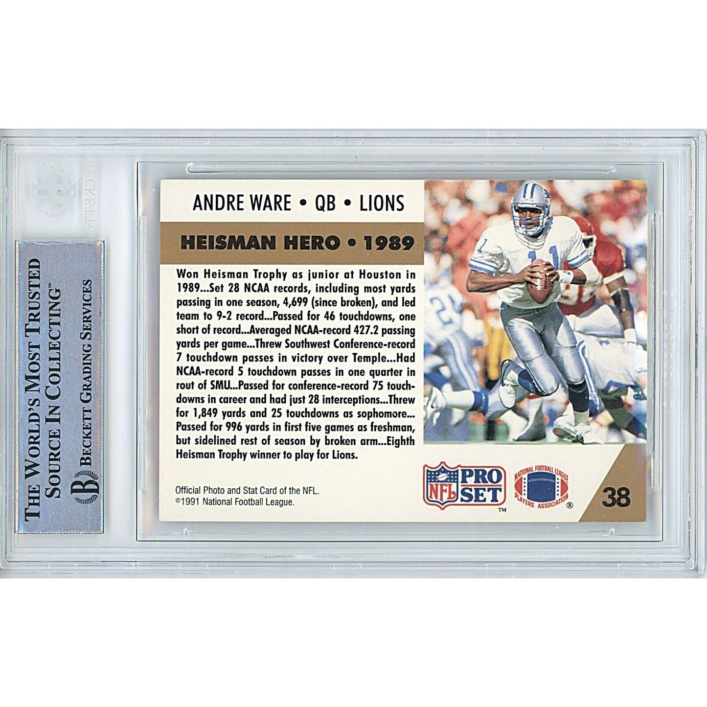 Football- Autographed- Andre Ware Houston Cougars Signed 1991 Pro Set Football Card Beckett Authentic Auto Slab Back