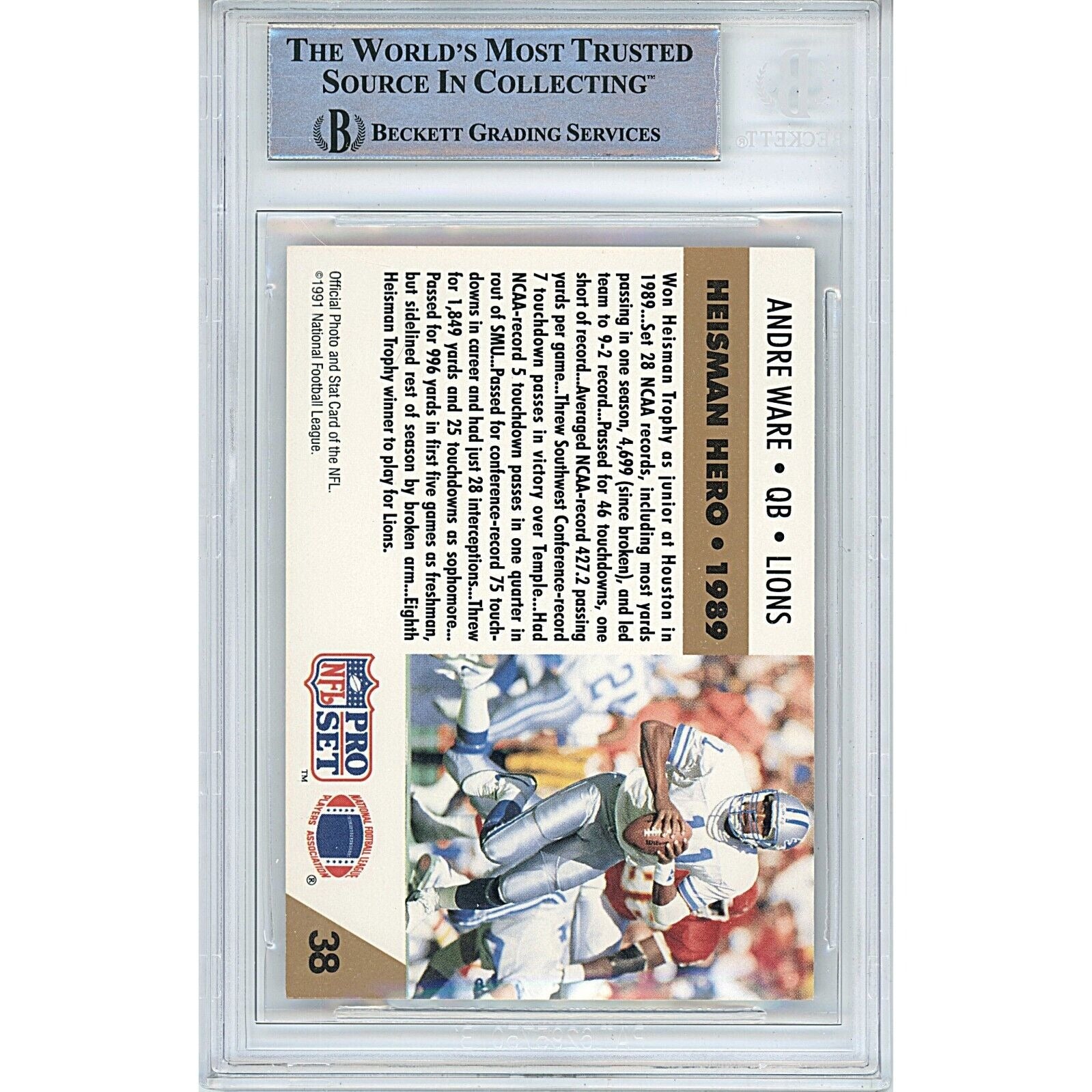 Football- Autographed- Andre Ware Houston Cougars Signed 1991 Pro Set Football Card Beckett Authenticated Auto Slab Back