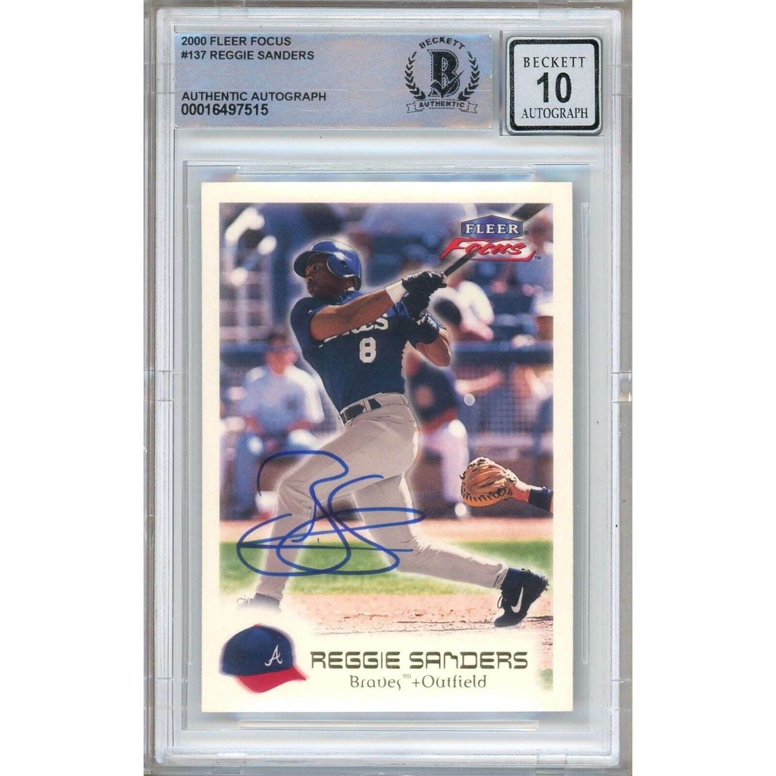 Reggie Sanders Atlanta Braves autographed trading card – full view – Beckett COA