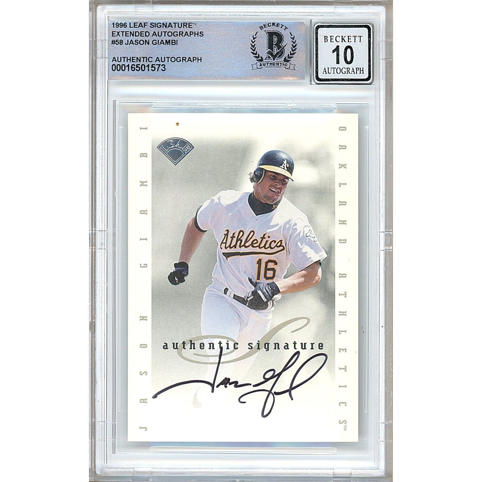 1996 Leaf #58 Jason Giambi Oakland Athletics Autographed Trading Card – Beckett BAS