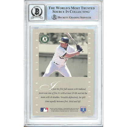 Baseballs- Autographed- Jason Giambi Oakland Athletics Signed 1996 Leaf Signature Extended Autographs Baseball Card Beckett Authentic BGS Auto-10 Graded Slab Back