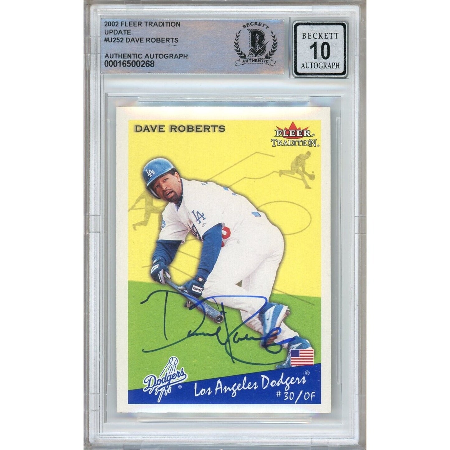 Baseballs- Autographed- Dave Roberts Los Angeles Dodgers Signed 2002 Fleer Tradition Update Baseball Card Beckett Authentic BGS Auto-10 Graded Slab Front