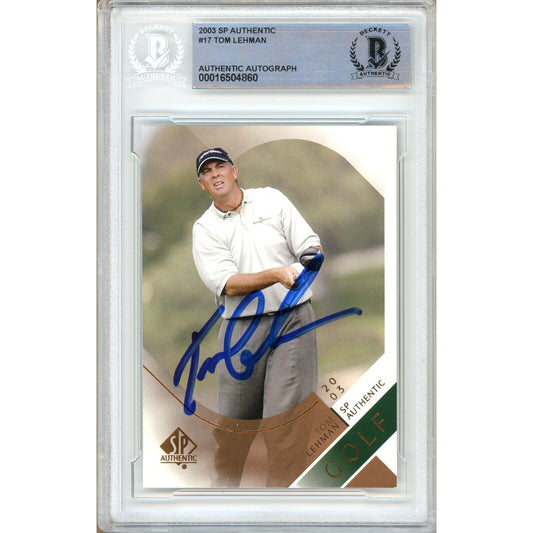 Golf- Autographed- Tom Lehman Signed 2003 Upper Deck SP Authentic PGA Tour Trading Card Beckett Authentic Auto Slab Front