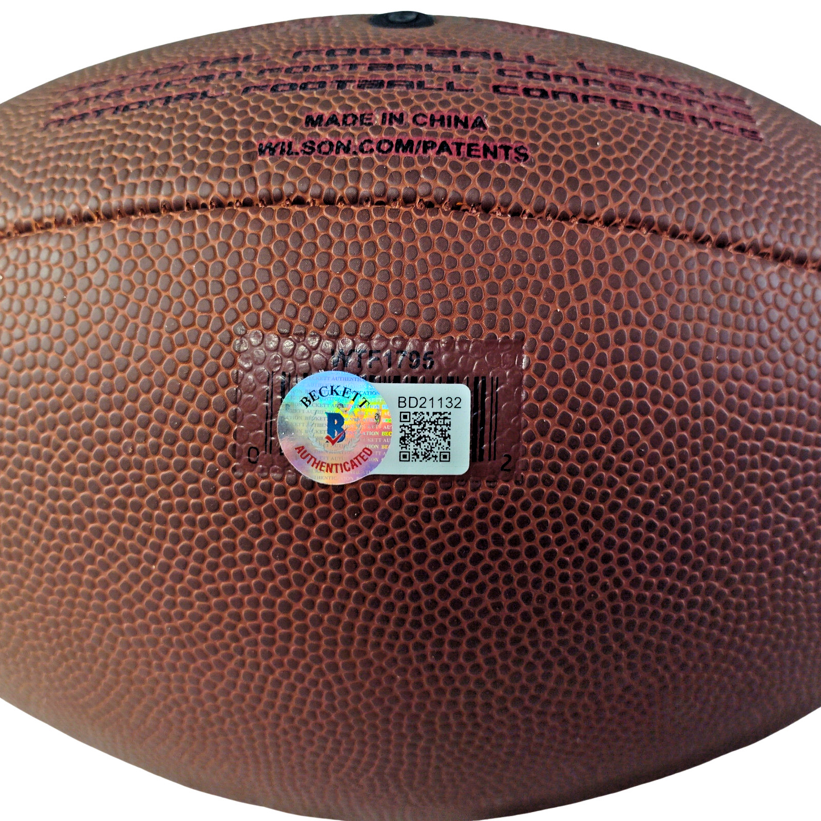 Denzel Perryman signed football – signature close-up – Beckett COA