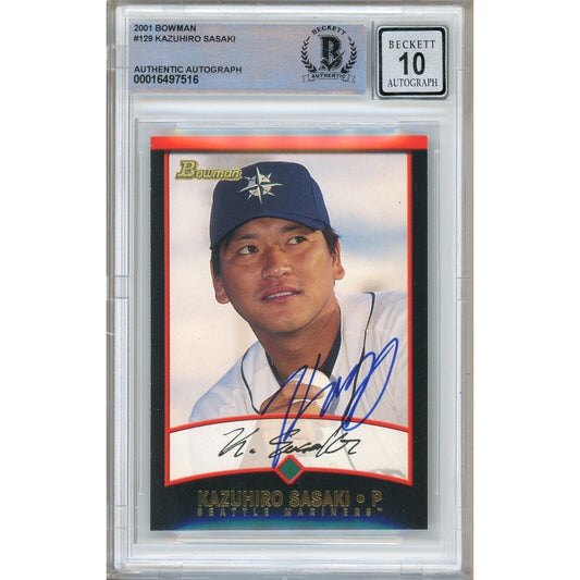 Baseballs- Autographed- Kazuhiro Sasaki Seattle Mariners Signed 2001 Bowman Baseball Card Beckett Authentic Auto Slab Front