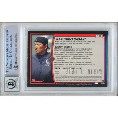 Baseballs- Autographed- Kazuhiro Sasaki Seattle Mariners Signed 2001 Bowman Baseball Card Beckett Authentic Auto Slab Back