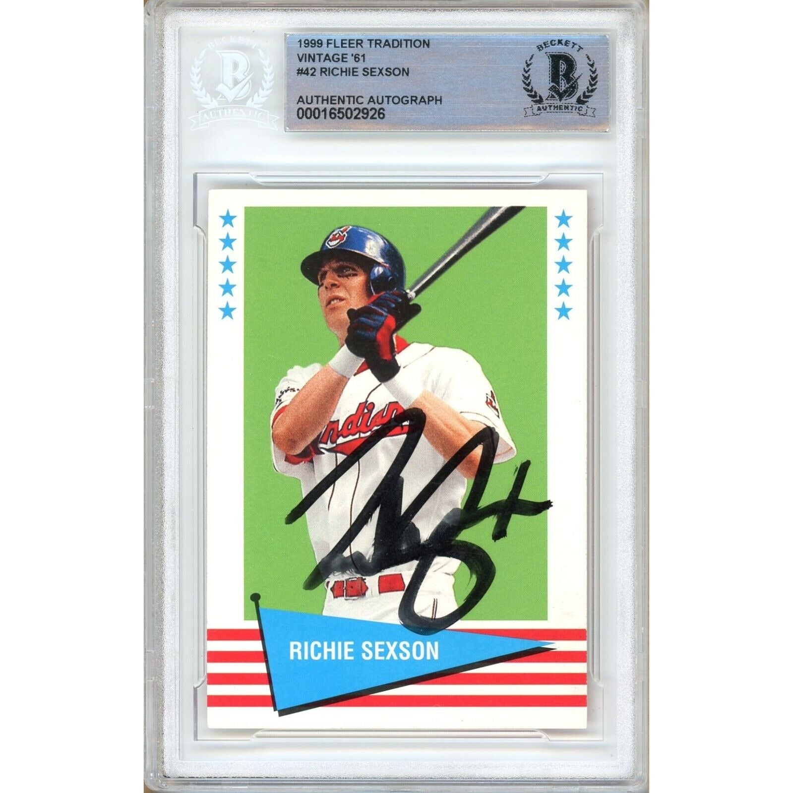 Richie Sexson Cleveland Indians autographed trading card – full view – Beckett COA