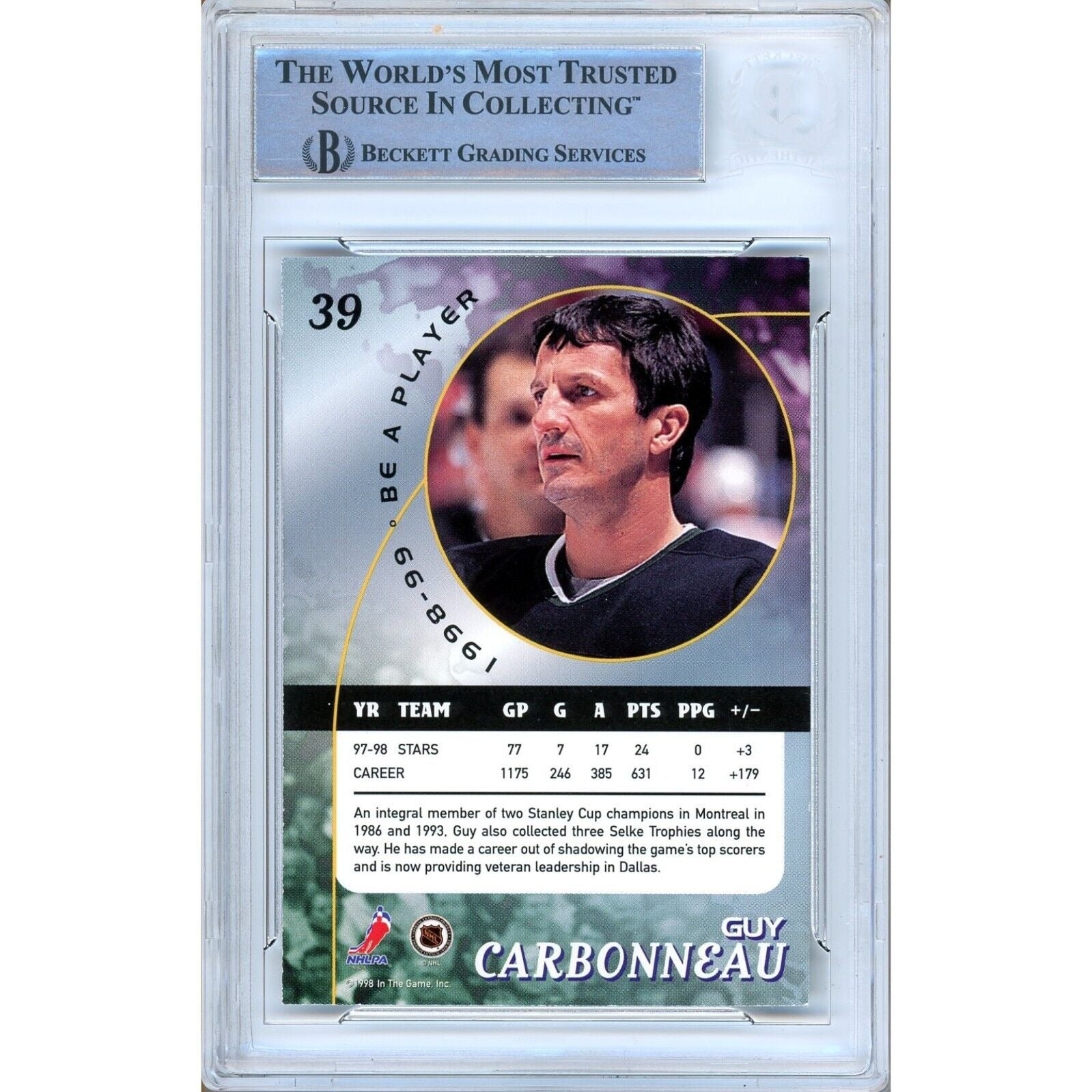 Guy Carbonneau Dallas Stars signed trading card – signature close-up – Beckett COA