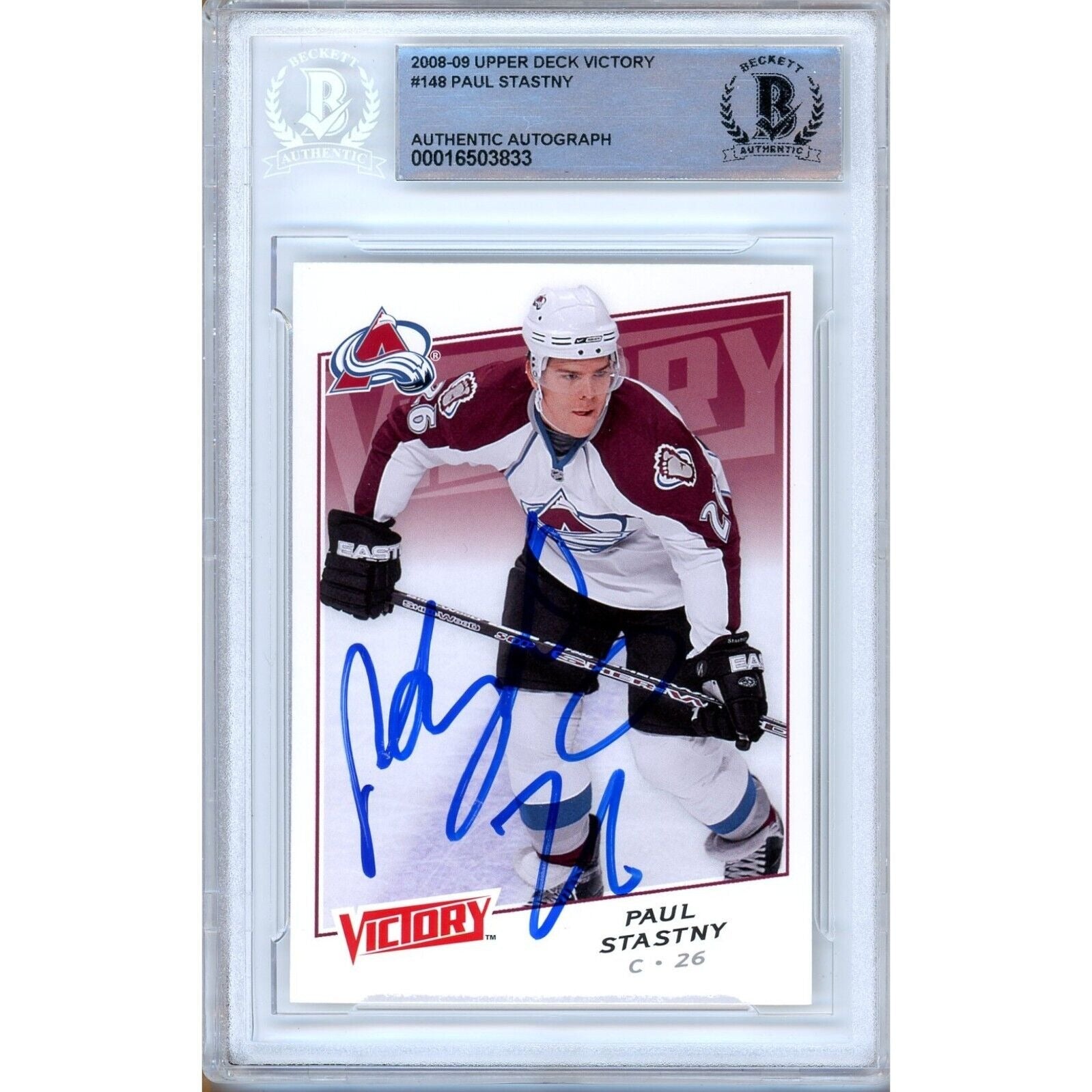Paul Stastny Colorado Avalanche autographed trading card – full view – Beckett COA
