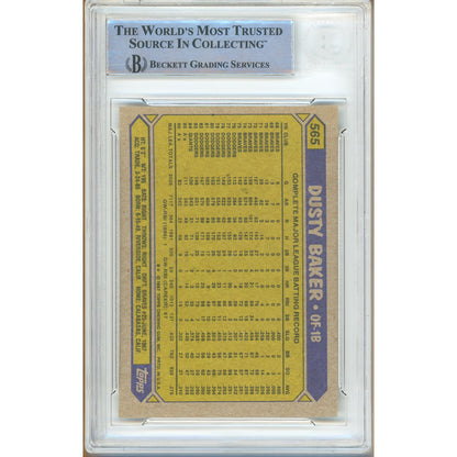 Trading card of Dusty Baker with Beckett Grading Services authentication on a white background