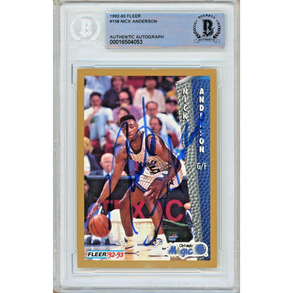 Basketballs- Autographed- Nick Anderson Orlando Magic Signed 1992-93 Fleer Basketball Card Beckett Authentic Auto Slab Front