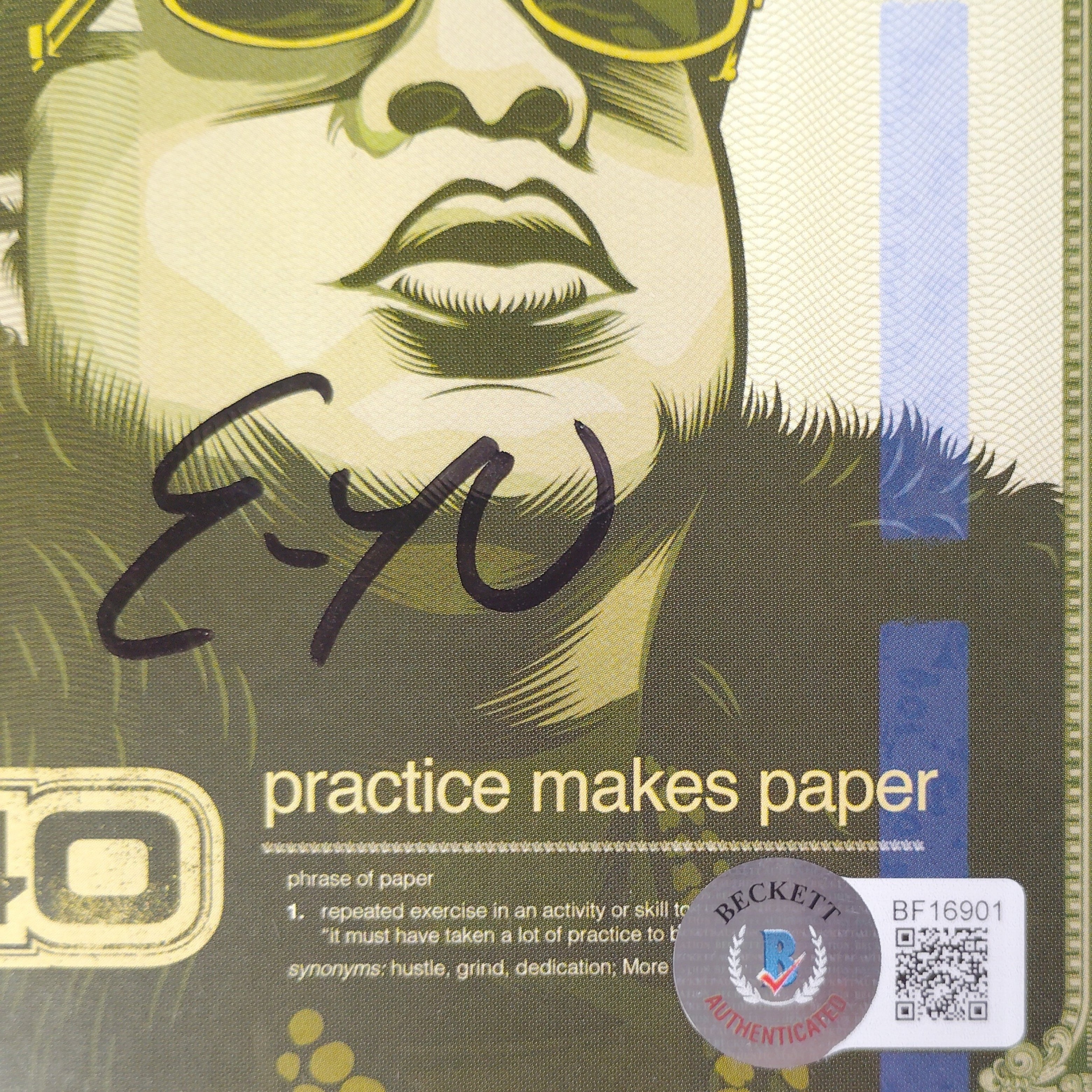 E-40 signed microphone – signature close-up – Beckett COA
