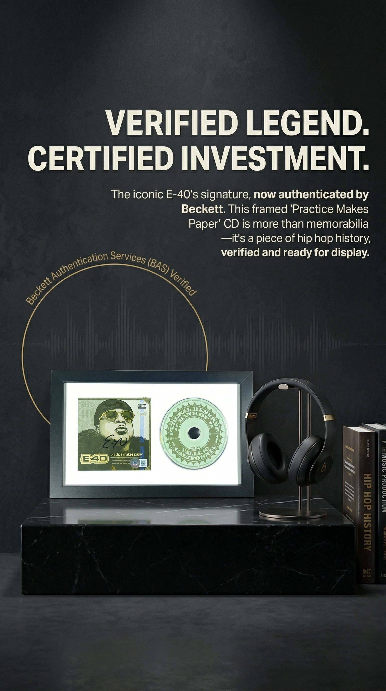 E-40 Signed Practice Makes Paper CD Album Cover Framed - Beckett Authentication