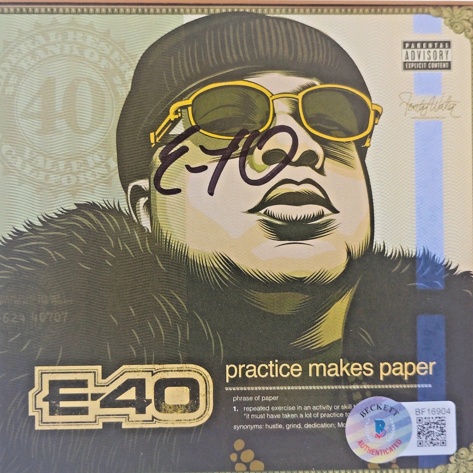 E-40 signed microphone – signature close-up – Beckett COA