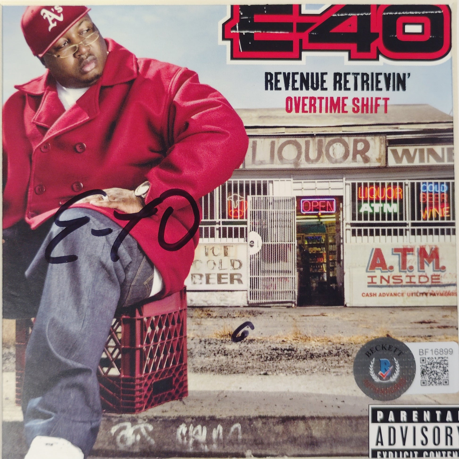 Music- Autographed- E-40 Signed Revenue Retrievin' Overtime Shift CD Cover Framed and Matted Display Beckett Certified Authentic 102
