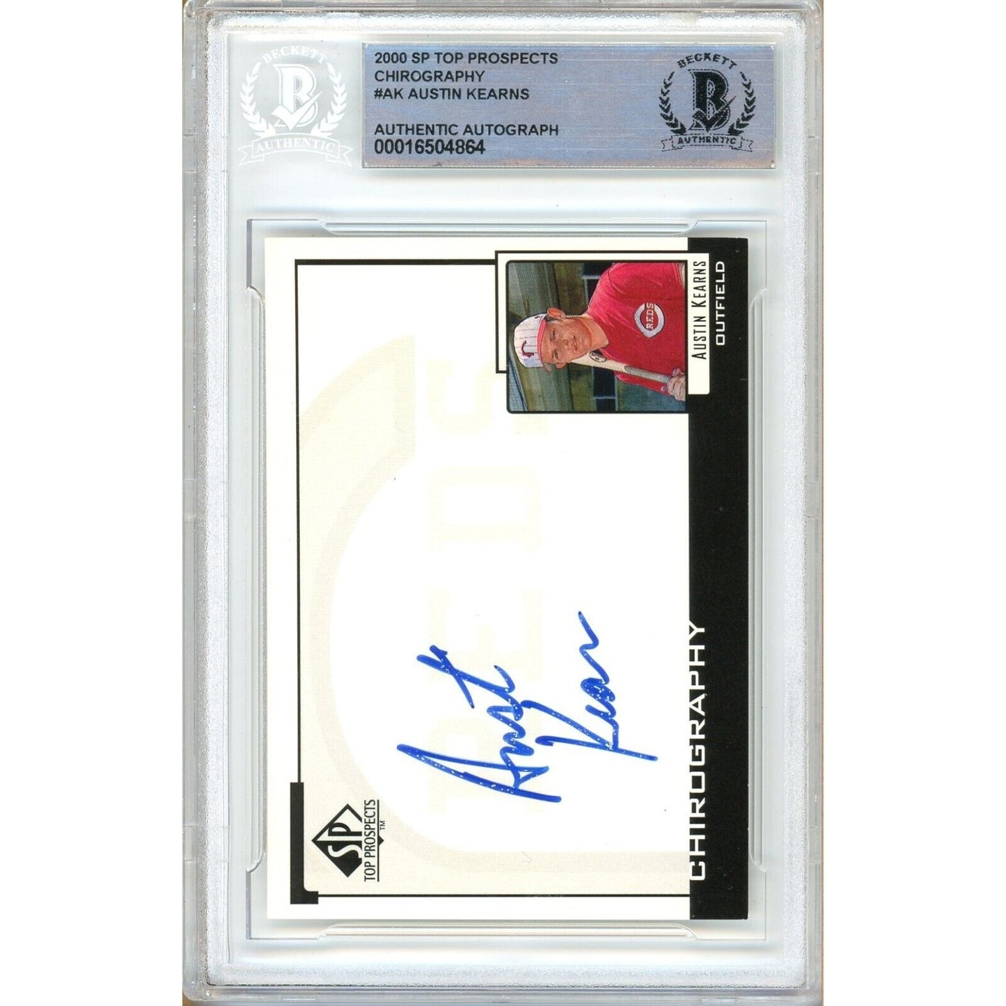 Baseballs- Autographed- Austin Kearns Cincinnati Reds Signed 2000 Upper Deck SP Chirography Rookie Baseball Card Beckett Authenticated Auto Slab Front