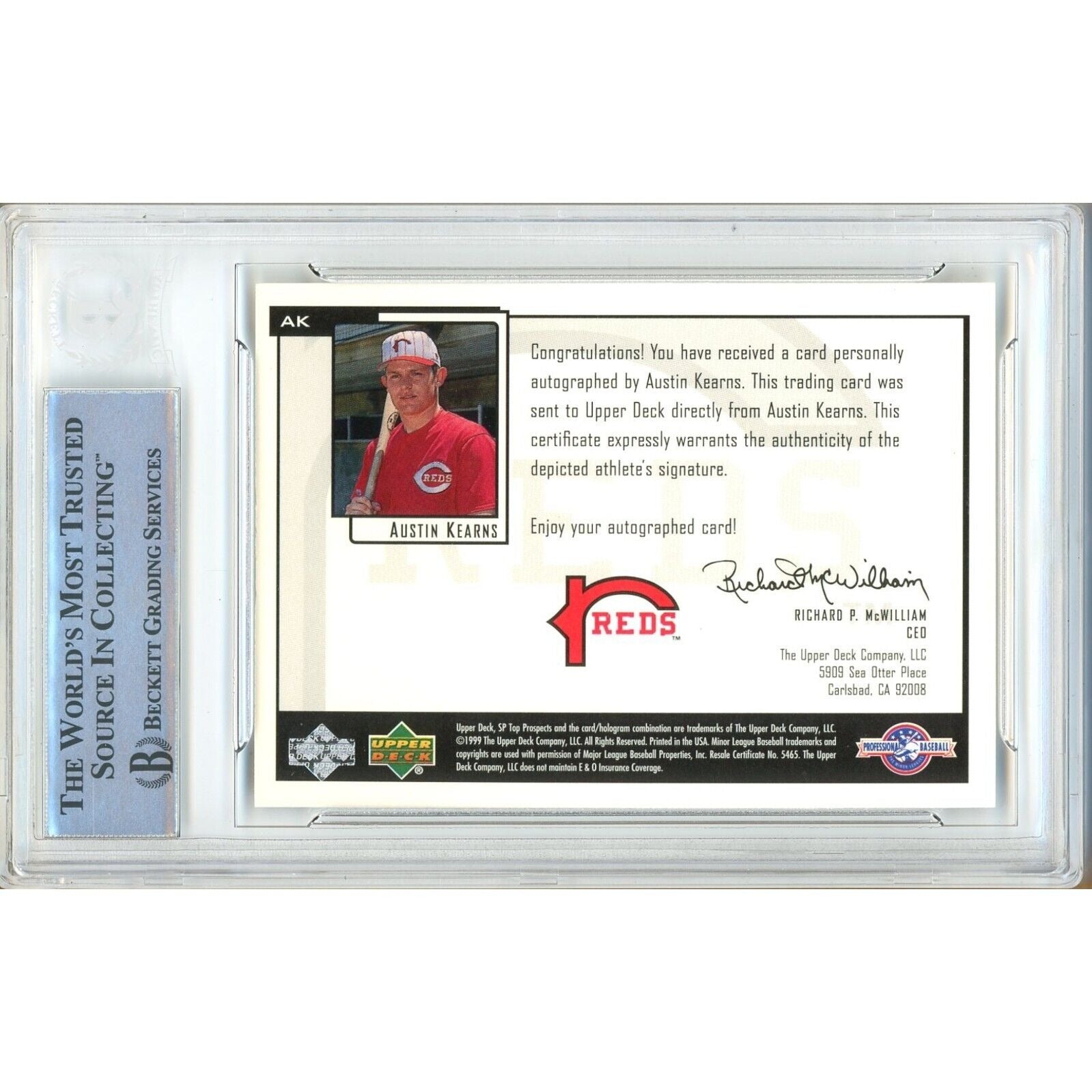 2000 Austin Kearns Cincinnati Reds Autograph Trading Card – Beckett BAS