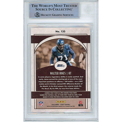 Footballs- Autographed- Walter Jones Seattle Seahawks Signed 2020 Panini Legacy Trading Card Beckett Authentic Auto Slab Back