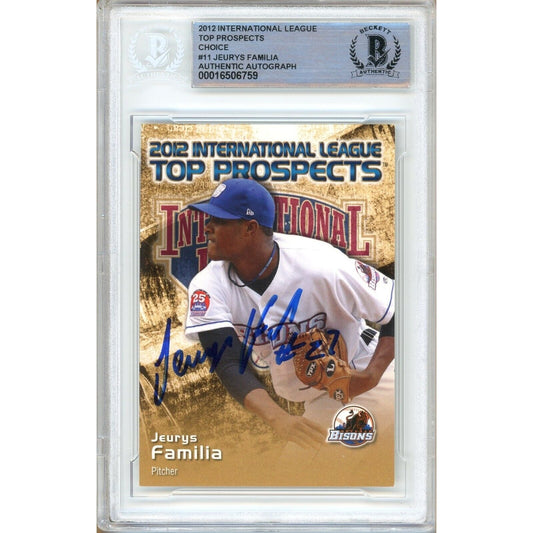 Baseballs- Autographed- Jeurys Familia New York Mets Signed 2012 International League Top Prospects Choice Baseball Card Beckett Authentic Auto Slab Front