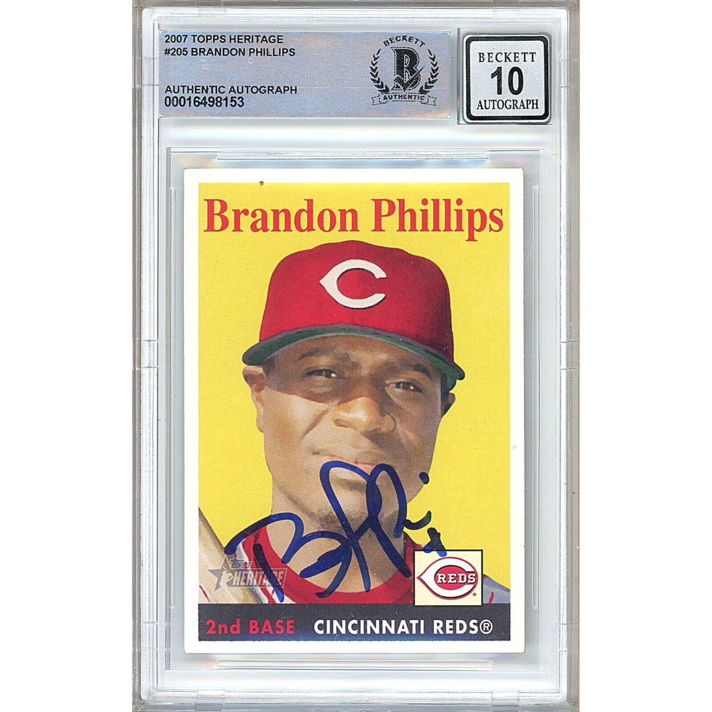 Baseballs- Autographed- Brandon Phillips Cincinnati Reds Signed 2007 Topps Heritage Baseball Card Beckett Authentic BGS Auto-10 Graded Slab Front