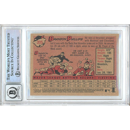 Baseballs- Autographed- Brandon Phillips Cincinnati Reds Signed 2007 Topps Heritage Baseball Card Beckett Authentic BGS Auto-10 Graded Slab Back