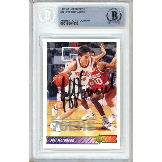 Basketballs- Autographed- Jeff Hornacek Phoenix Suns Signed 1992-93 Upper Deck Basketball Card Beckett Authentic Auto Slab Front