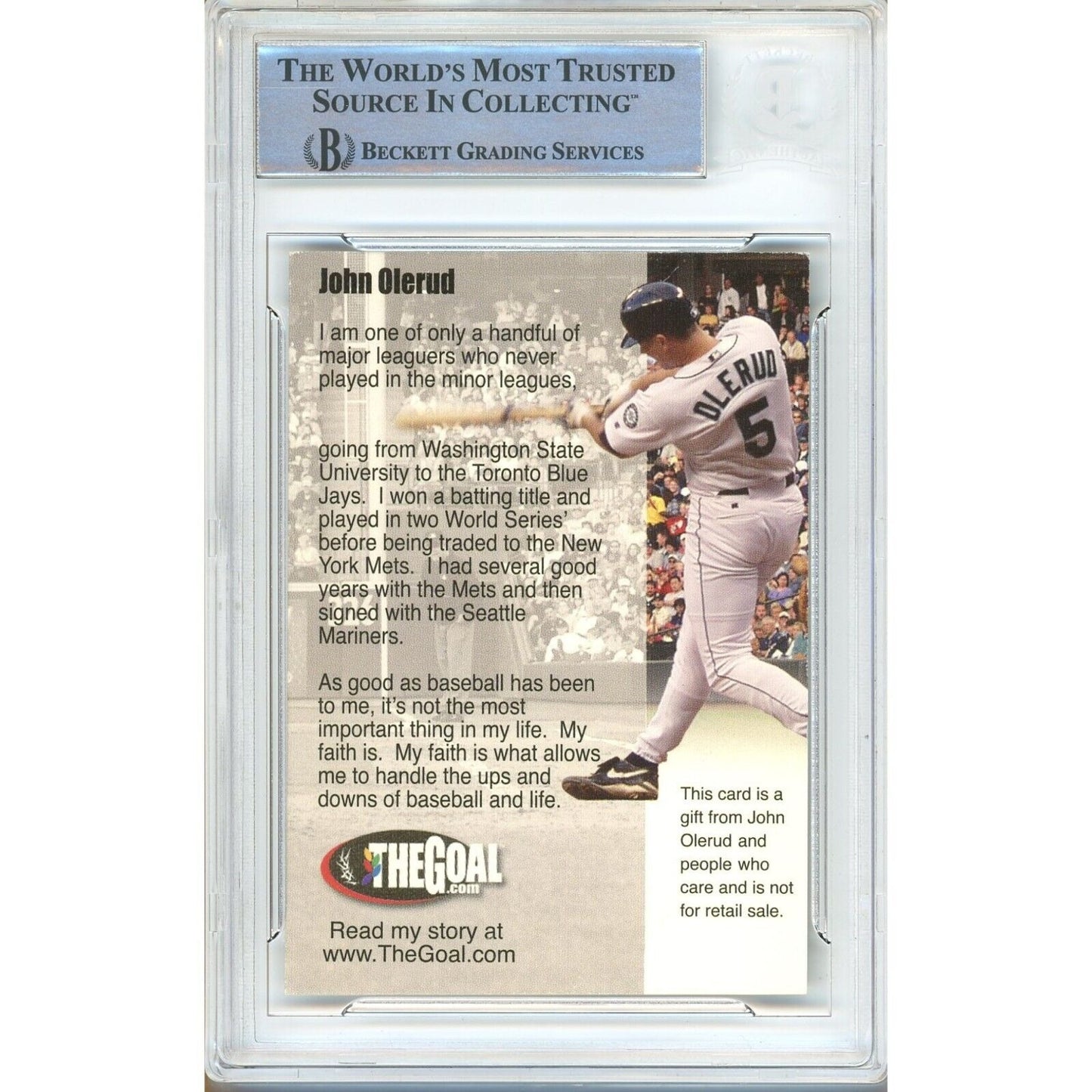 Baseballs- Autographed- John Olerud Seattle Mariners Signed 2001 The Goal Custom Baseball Card Beckett Authentic Auto Slab Back