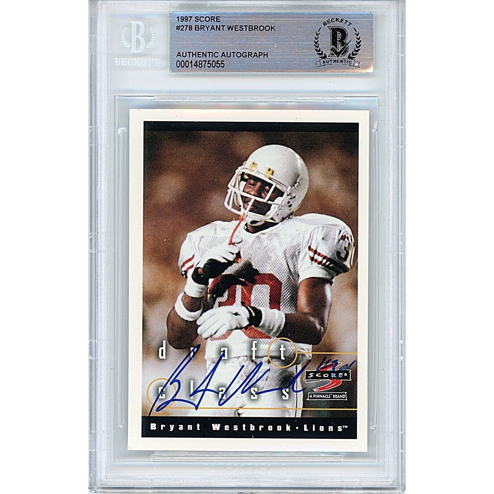 Footballs- Autographed- Bryant Westbrook Texas Longhorns Signed 1997 Score Football Card Beckett Authentic Auto Slab Front