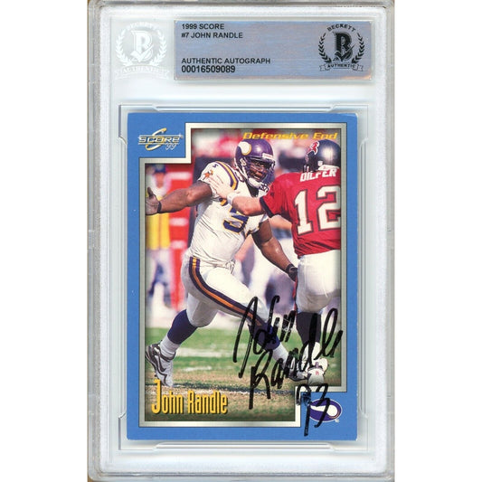 Footballs- Autographed- John Randle Minnesota Vikings Signed 1999 Score Football Card Beckett Authentic Auto Slab Front