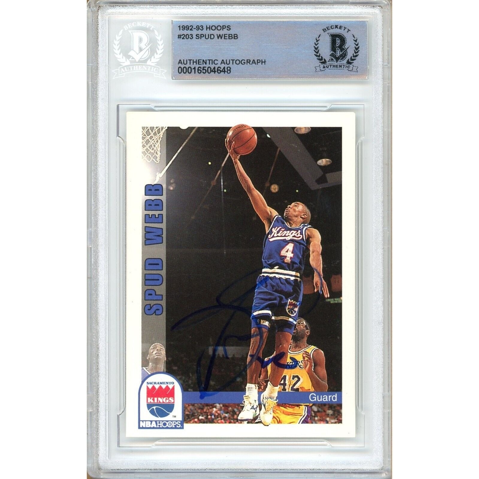 Spud Webb Sacramento Kings autographed trading card – full view – Beckett COA