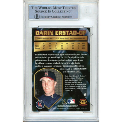 Baseballs- Autographed- Darin Erstad Los Angeles Angels Signed 1997 Pacific Baseball Card Beckett Authentic Auto Slab Back