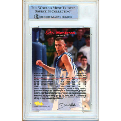 Basketballs- Autographed- Eric Montross UNC Tar Heels Signed 1994 Classic Basketball Rookie Card Beckett Authentic Auto Slab Front 102