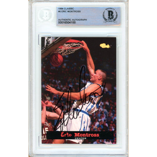 Basketballs- Autographed- Eric Montross UNC Tar Heels Signed 1994 Classic Basketball Rookie Card Beckett Authentic Auto Slab Front 101