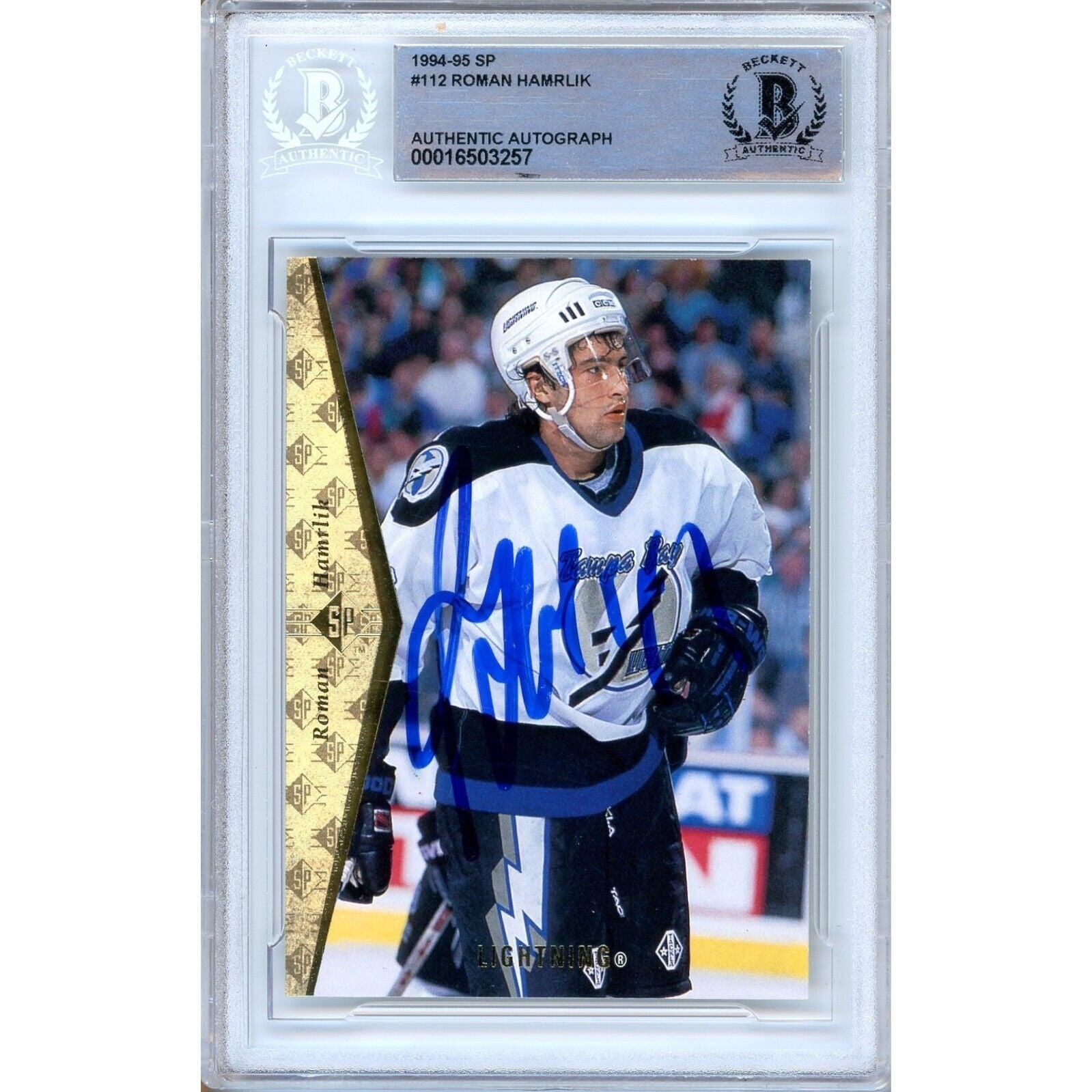 Roman Hamrlik Tampa Bay Lightning autographed trading card – full view – Beckett COA