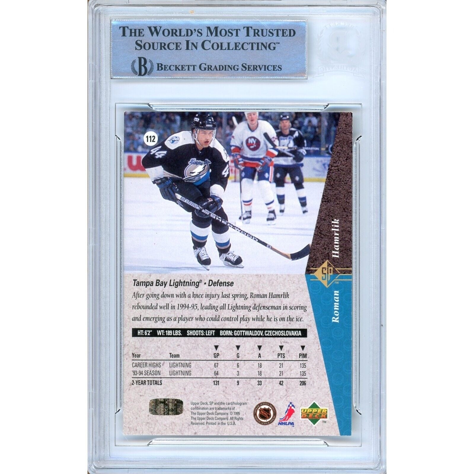 Roman Hamrlik Tampa Bay Lightning signed trading card – signature close-up – Beckett COA