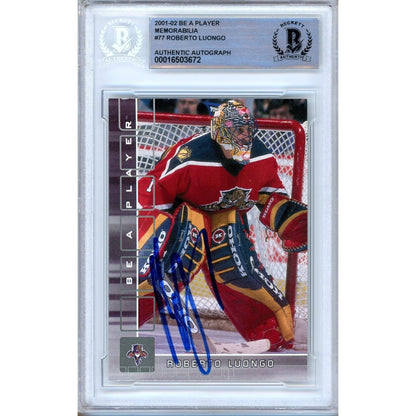 Hockey- Autographed- Roberto Luongo Florida Panthers Signed 2001-02 BAP Be A Player Memorabilia Trading Card Beckett Authentic Auto Slab Front