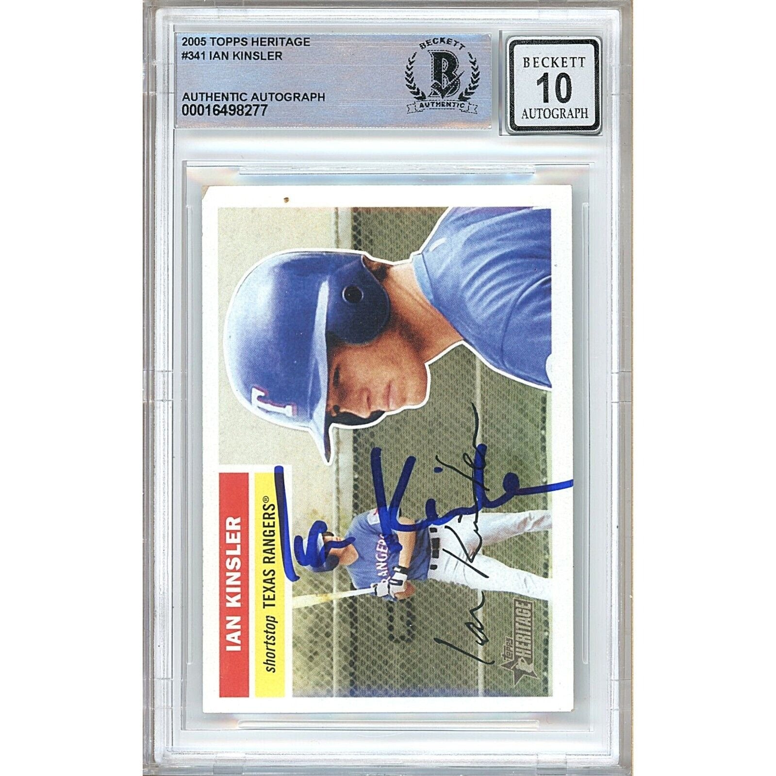 Baseballs- Autographed- Ian Kinsler Texas Rangers Signed 2005 Topps Heritage Baseball Card Beckett Authenticated BGS Auto-10 Graded Slab Front