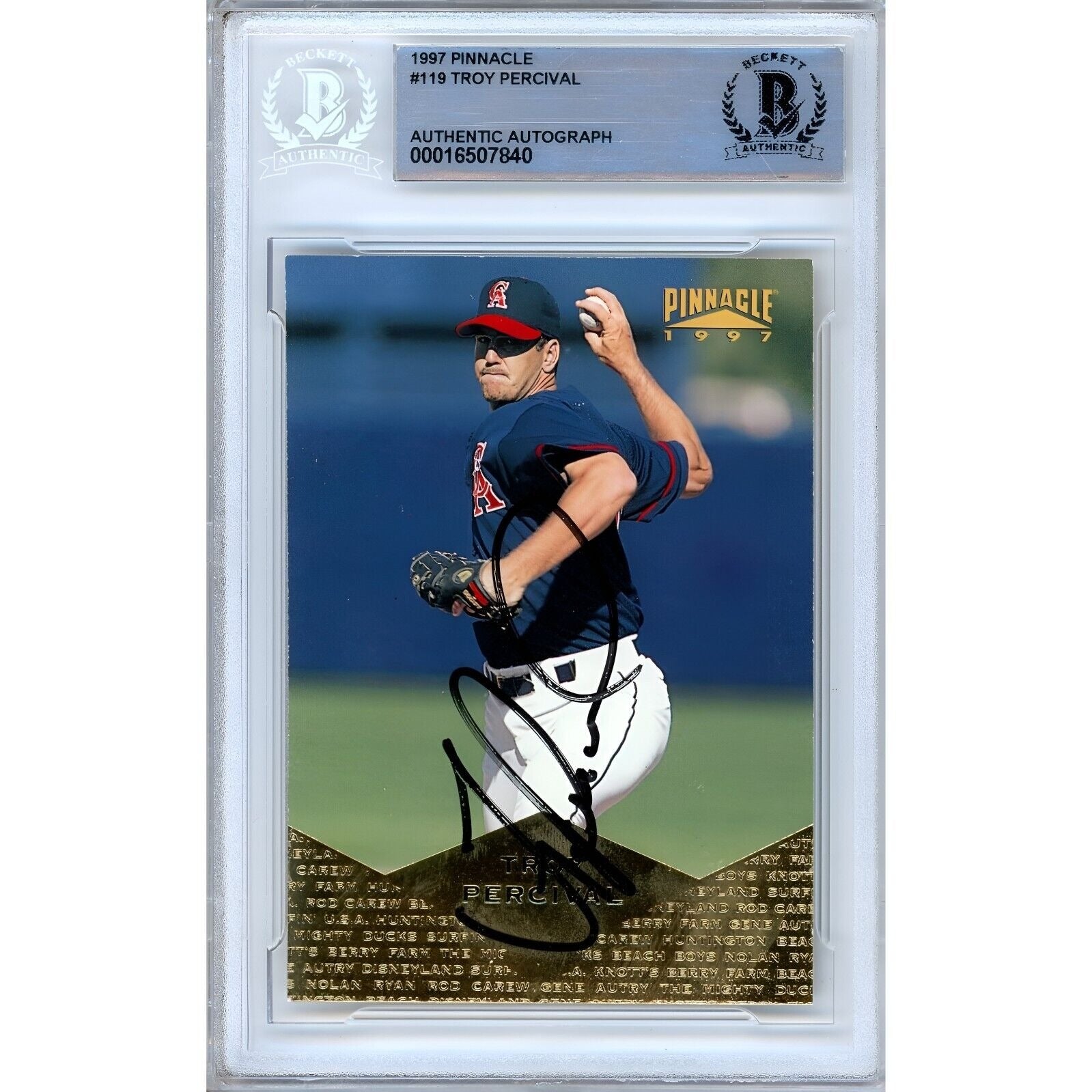 Troy Percival Los Angeles Angels autographed trading card – full view – Beckett COA