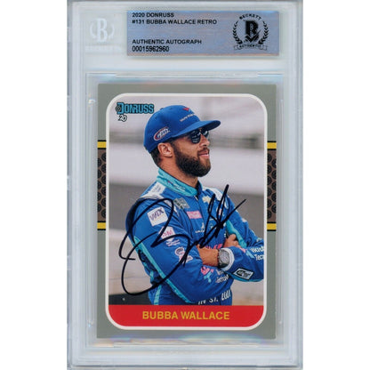 Nascar- Autographed- Bubba Wallace Signed 2020 Donruss Retro Auto Racing Card Beckett Authentic Slab Front