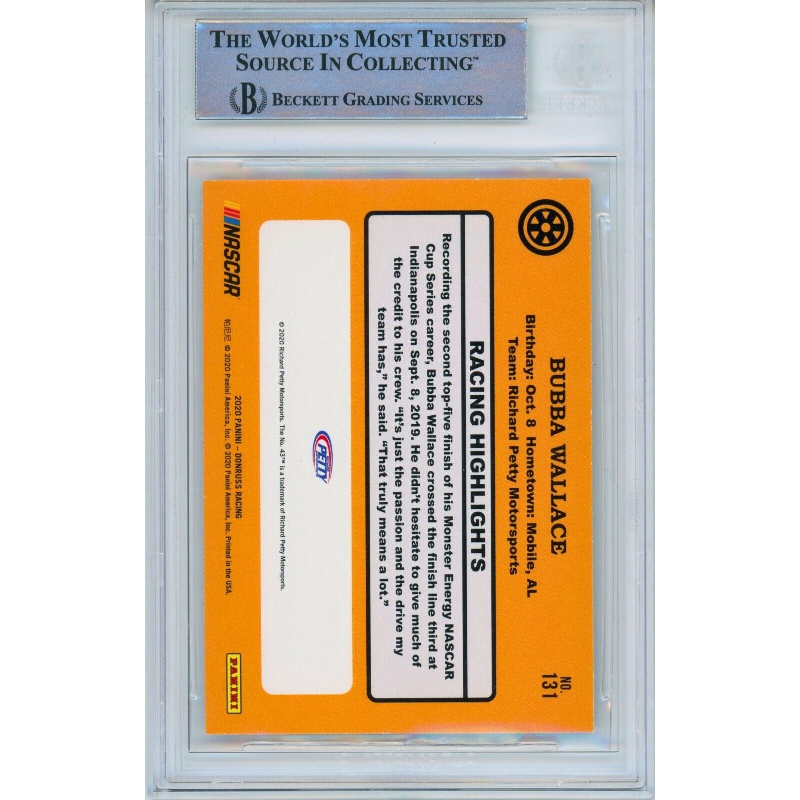 Bubba Wallace Donruss Retro Autograph Trading Card Beckett BAS