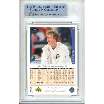 Basketballs- Autographed- Rik Smits Indiana Pacers Signed 1995-95 Upper Deck Collectors Choice Silver Signature Trading Card Beckett Authentic Auto Slab Back