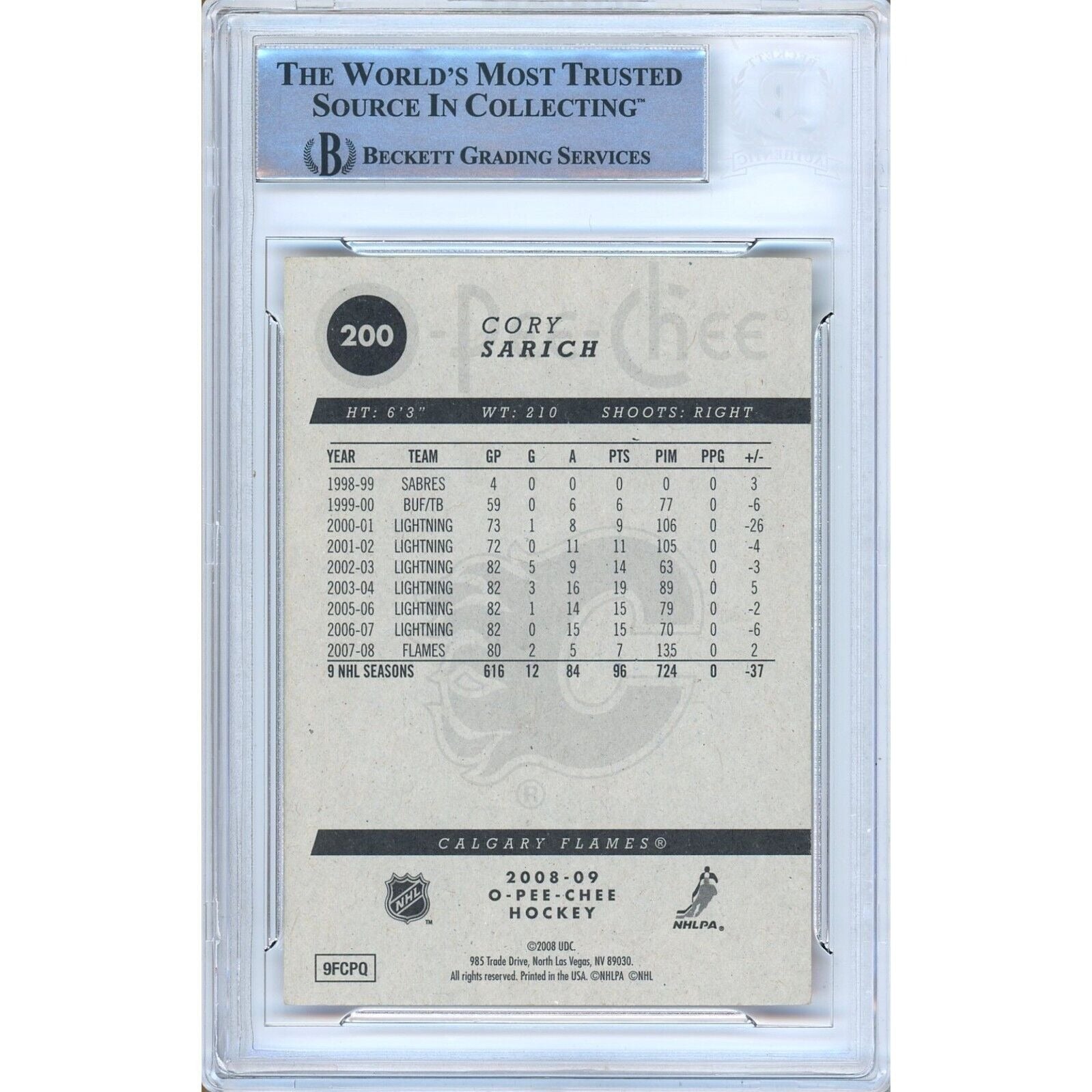 Cory Sarich Calgary Flames Autographed Signed Trading Card Beckett BAS