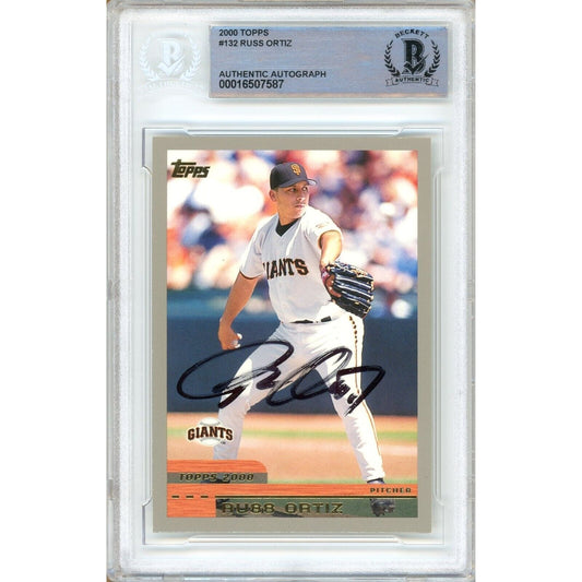 Baseballs- Autographed- Russ Ortiz San Francisco Giants Signed 2000 Topps Trading Card Beckett Authentic Auto Slab Front