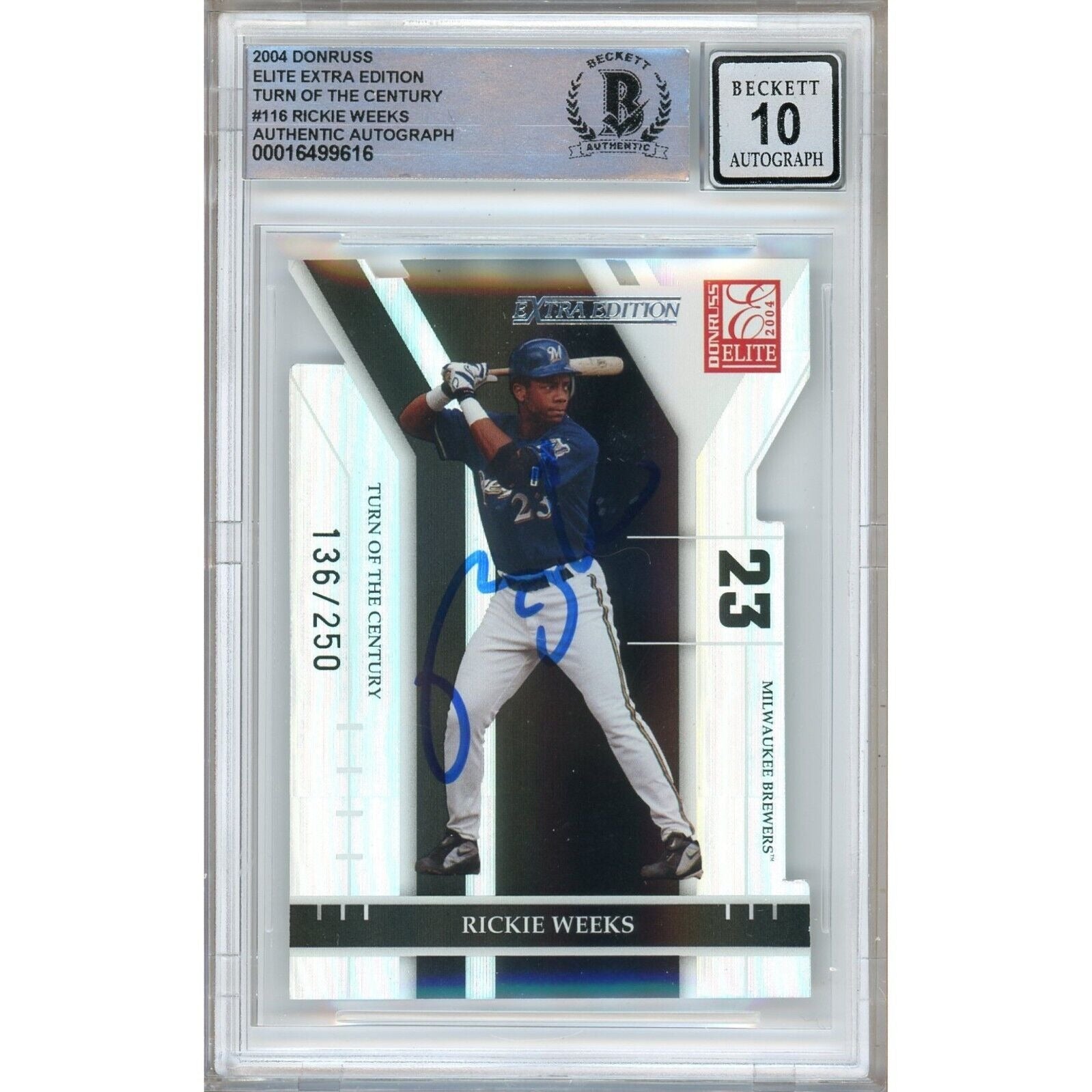 Rickie Weeks autographed trading card – full view – Beckett COA