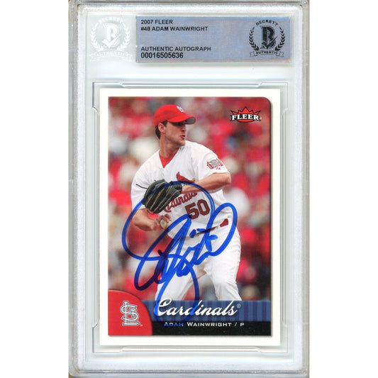 Baseball- Autographed- Adam Wainwright Signed 2007 Fleer Baseball Card Beckett Authentic Auto Slab Front