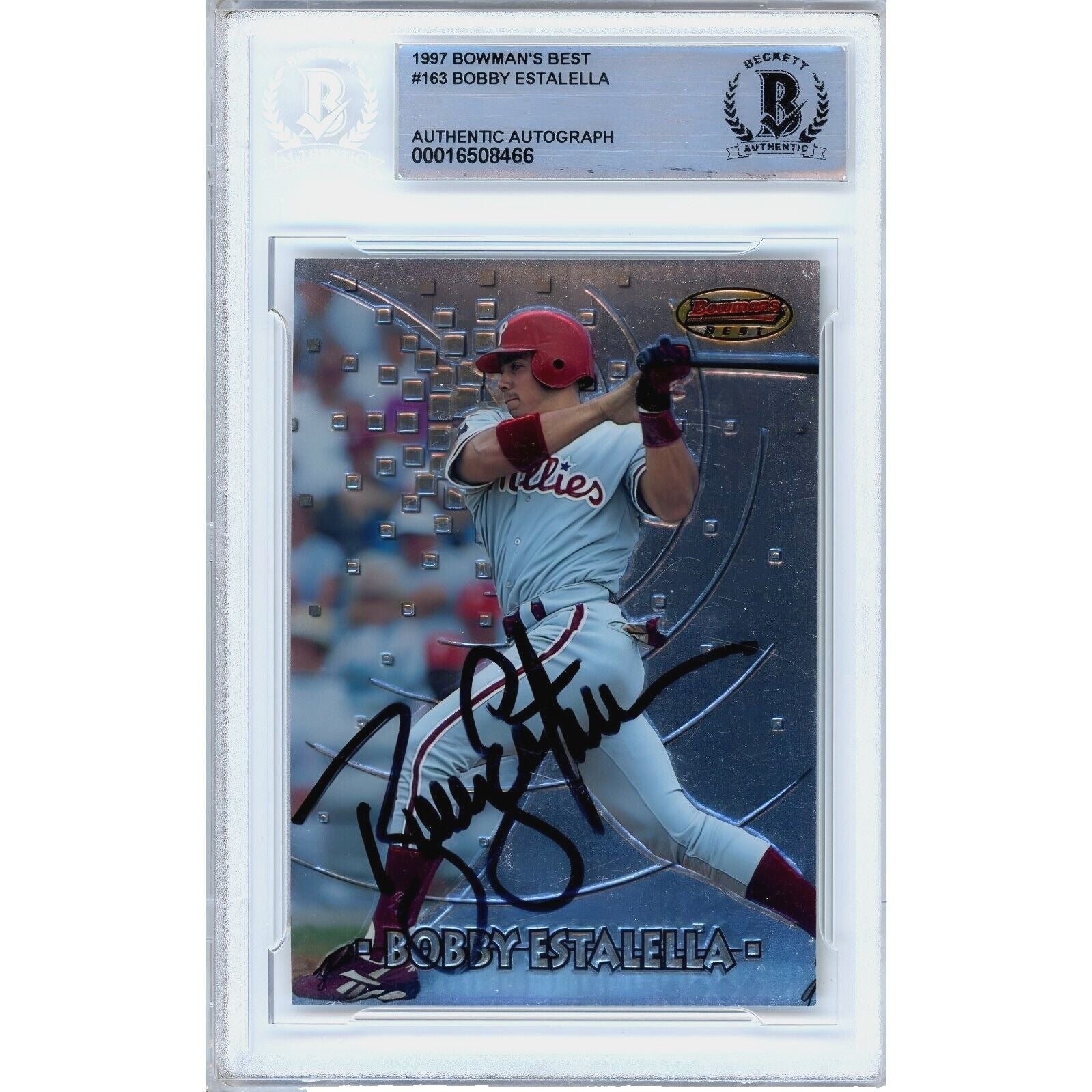 1997 Bowman #163 Bobby Estalella Phillies Autographed Trading Card – Beckett BAS