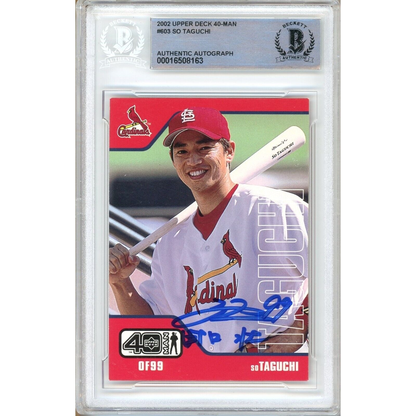 Baseballs- Autographed- So Taguchi St Louis Cardinals Signed 2002 Upper Deck 40-Man Rookie Trading Card Beckett Authentic Auto Slab Front