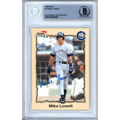 Baseballs- Autographed- Mike Lowell New York Yankees Signed 1998 Team Best Minor League Rookie Baseball Card Beckett Authentic Auto Slab Front