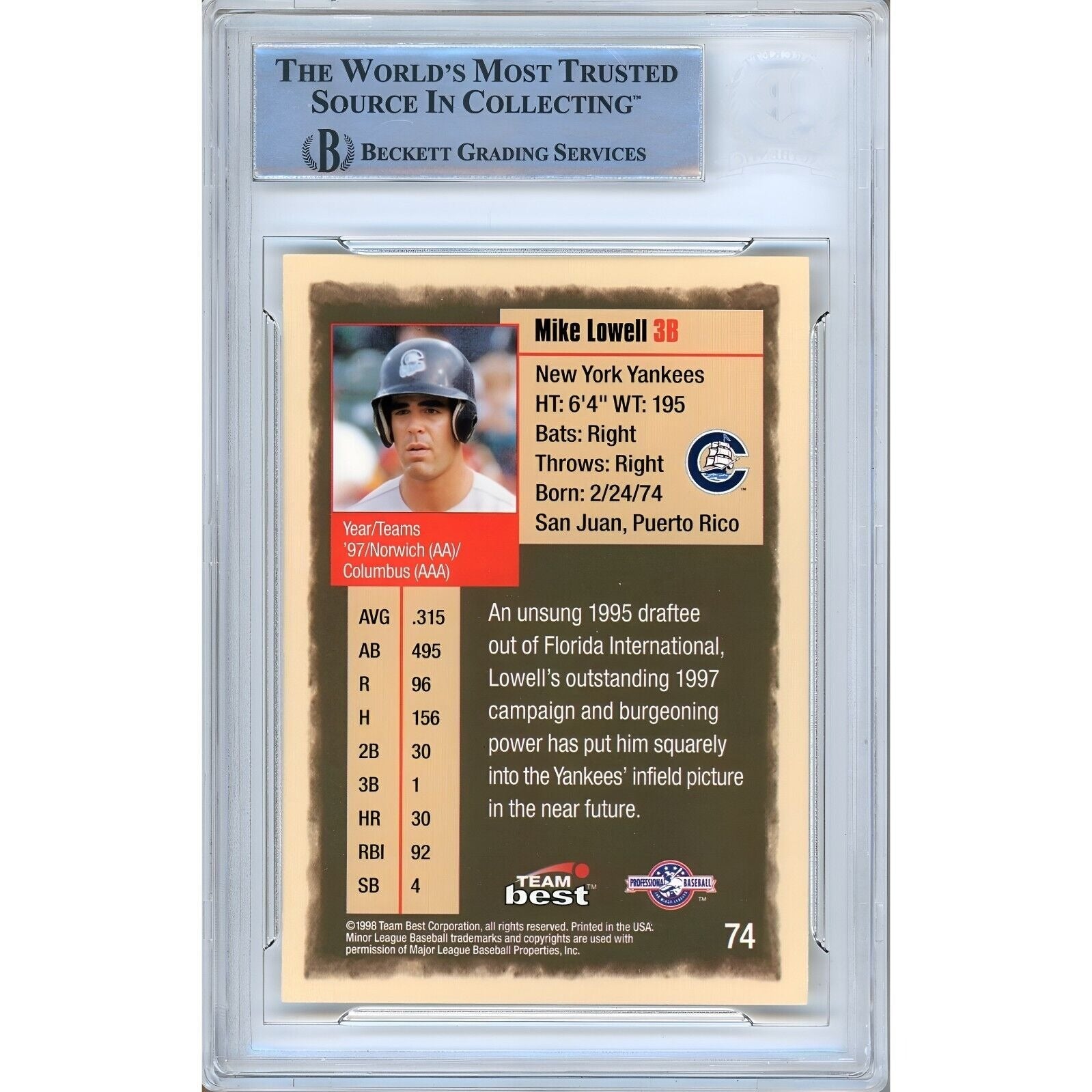 Mike Lowell New York Yankees signed trading card – signature close-up – Beckett COA