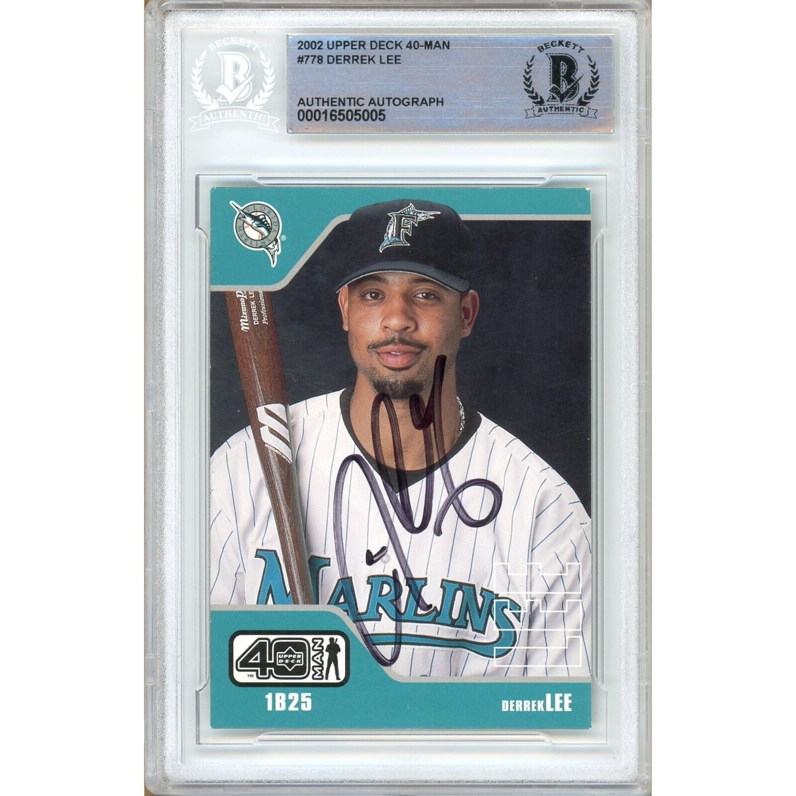 2002 Upper Deck Derrek Lee Miami Marlins Autographed Trading Card – Beckett BAS